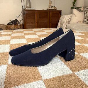 SRO NAVY BLUE STUDDED BLOCK HEEL PIMPS WOMENS 8